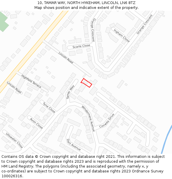 10, TAMAR WAY, NORTH HYKEHAM, LINCOLN, LN6 8TZ: Location map and indicative extent of plot