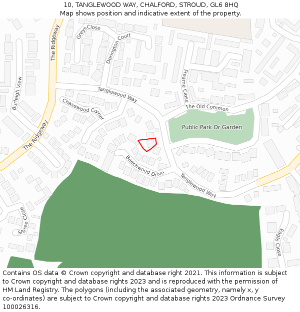 10, TANGLEWOOD WAY, CHALFORD, STROUD, GL6 8HQ: Location map and indicative extent of plot
