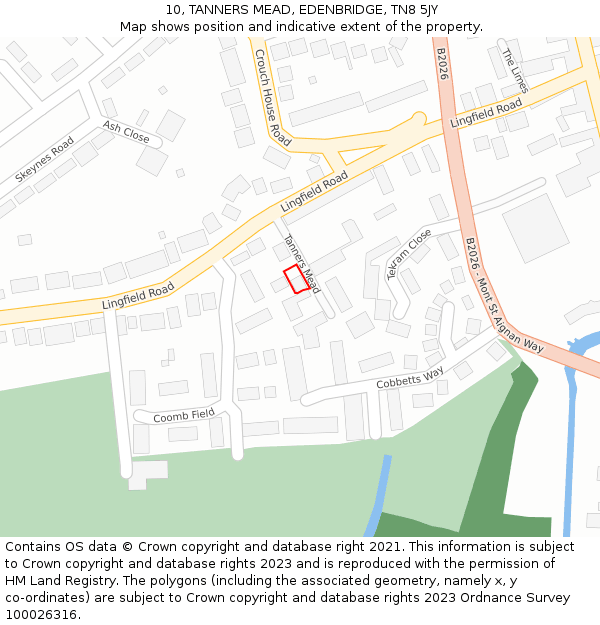 10, TANNERS MEAD, EDENBRIDGE, TN8 5JY: Location map and indicative extent of plot