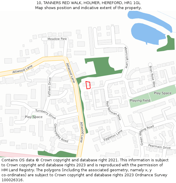 10, TANNERS RED WALK, HOLMER, HEREFORD, HR1 1GL: Location map and indicative extent of plot