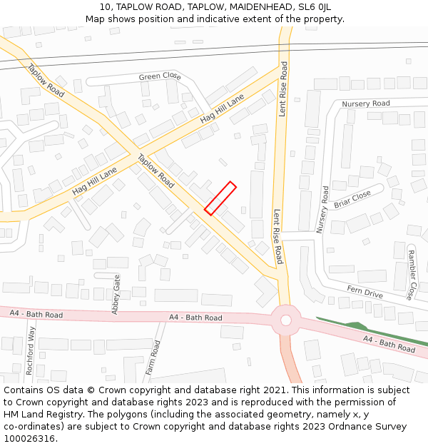 10, TAPLOW ROAD, TAPLOW, MAIDENHEAD, SL6 0JL: Location map and indicative extent of plot