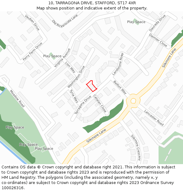 10, TARRAGONA DRIVE, STAFFORD, ST17 4XR: Location map and indicative extent of plot