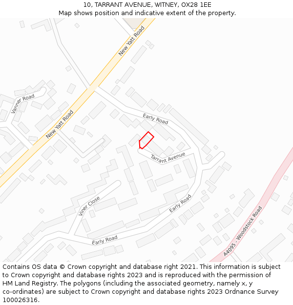 10, TARRANT AVENUE, WITNEY, OX28 1EE: Location map and indicative extent of plot