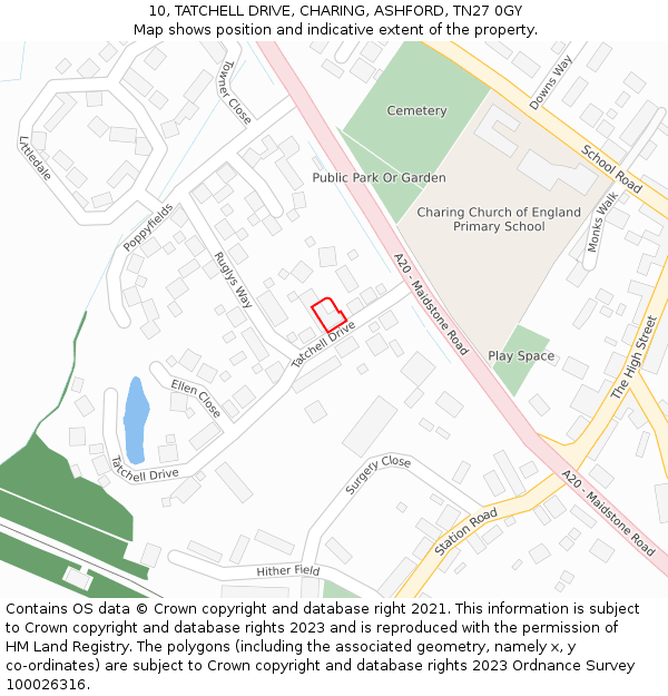 10, TATCHELL DRIVE, CHARING, ASHFORD, TN27 0GY: Location map and indicative extent of plot