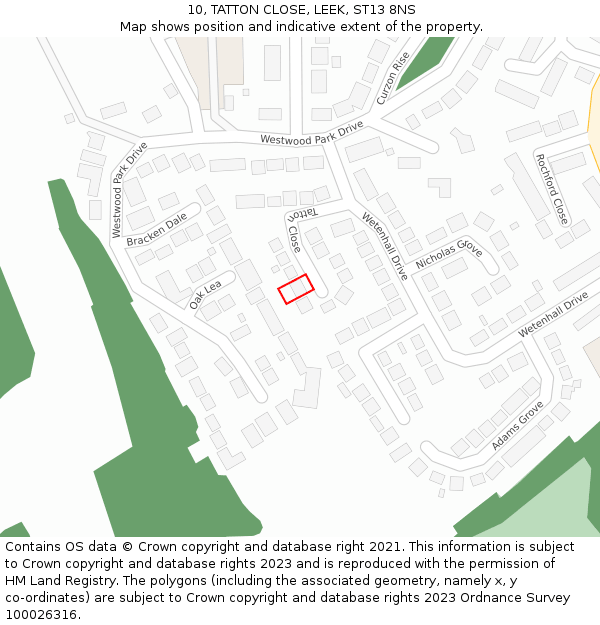 10, TATTON CLOSE, LEEK, ST13 8NS: Location map and indicative extent of plot