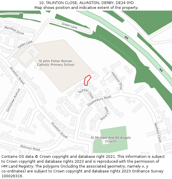 10, TAUNTON CLOSE, ALVASTON, DERBY, DE24 0YD: Location map and indicative extent of plot