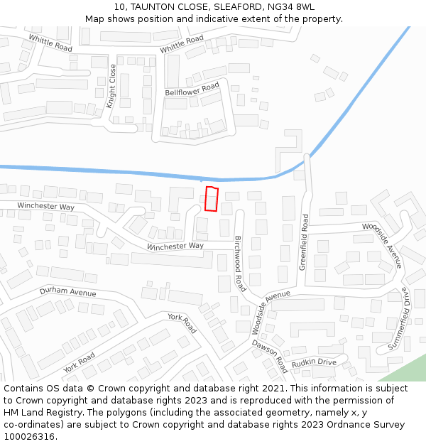 10, TAUNTON CLOSE, SLEAFORD, NG34 8WL: Location map and indicative extent of plot