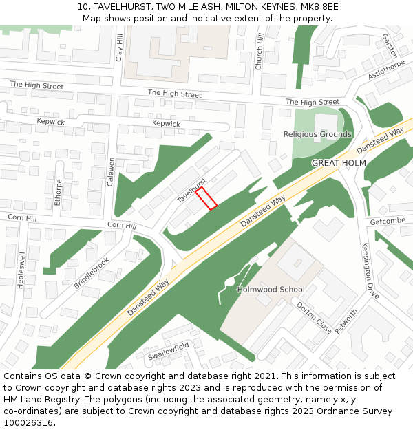 10, TAVELHURST, TWO MILE ASH, MILTON KEYNES, MK8 8EE: Location map and indicative extent of plot