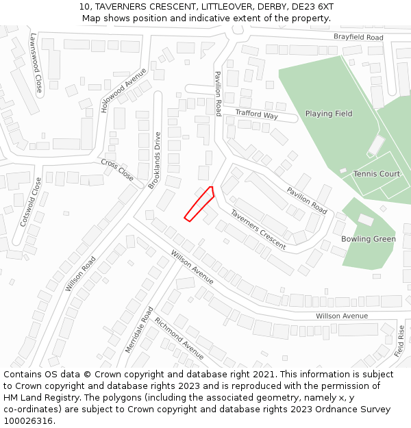 10, TAVERNERS CRESCENT, LITTLEOVER, DERBY, DE23 6XT: Location map and indicative extent of plot