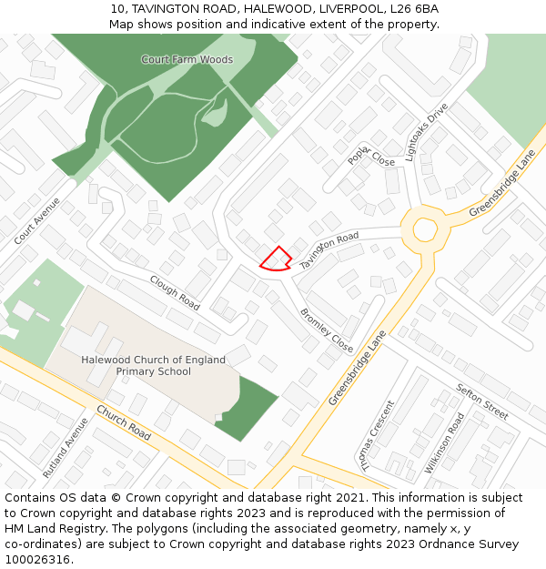 10, TAVINGTON ROAD, HALEWOOD, LIVERPOOL, L26 6BA: Location map and indicative extent of plot