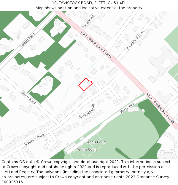 10, TAVISTOCK ROAD, FLEET, GU51 4EH: Location map and indicative extent of plot