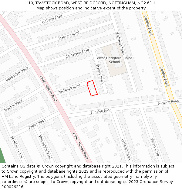 10, TAVISTOCK ROAD, WEST BRIDGFORD, NOTTINGHAM, NG2 6FH: Location map and indicative extent of plot