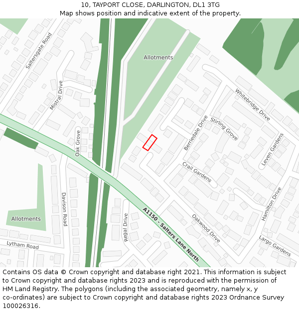 10, TAYPORT CLOSE, DARLINGTON, DL1 3TG: Location map and indicative extent of plot