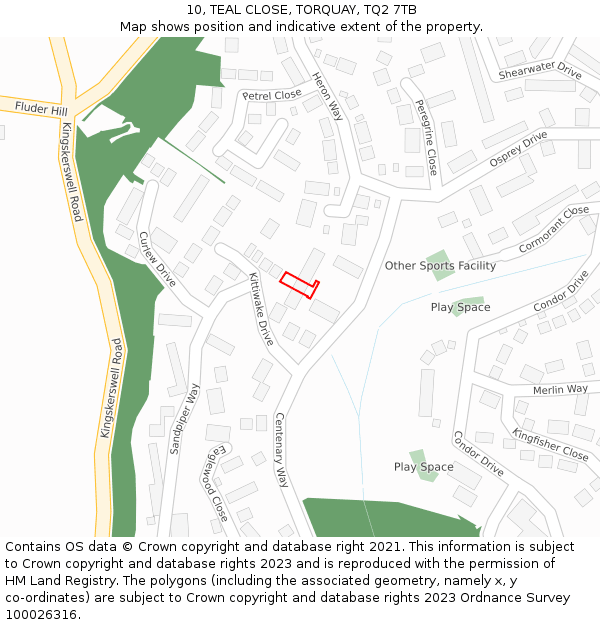 10, TEAL CLOSE, TORQUAY, TQ2 7TB: Location map and indicative extent of plot