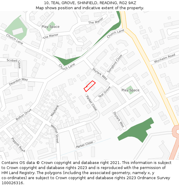 10, TEAL GROVE, SHINFIELD, READING, RG2 9AZ: Location map and indicative extent of plot