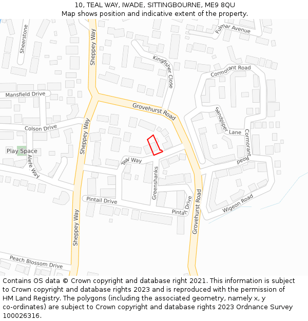 10, TEAL WAY, IWADE, SITTINGBOURNE, ME9 8QU: Location map and indicative extent of plot