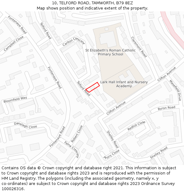 10, TELFORD ROAD, TAMWORTH, B79 8EZ: Location map and indicative extent of plot