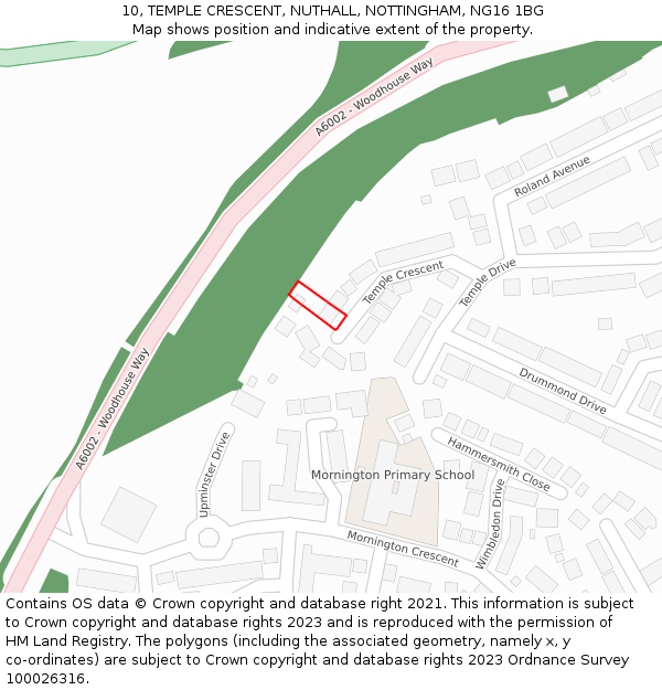 10, TEMPLE CRESCENT, NUTHALL, NOTTINGHAM, NG16 1BG: Location map and indicative extent of plot