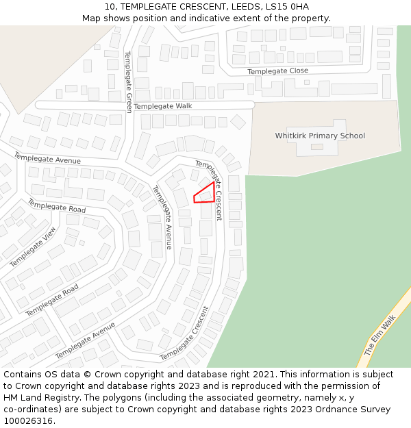 10, TEMPLEGATE CRESCENT, LEEDS, LS15 0HA: Location map and indicative extent of plot