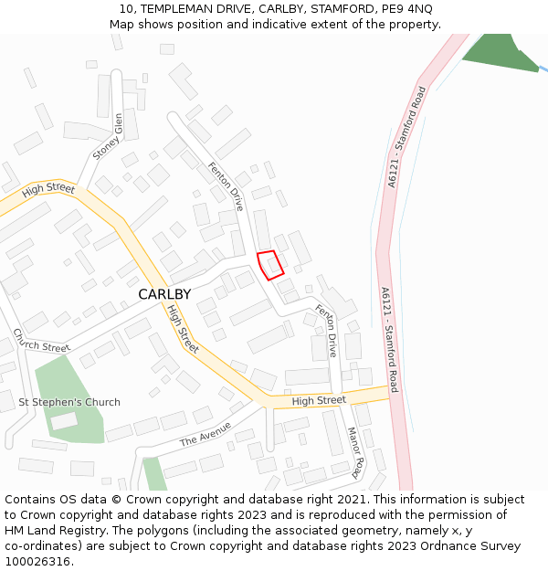 10, TEMPLEMAN DRIVE, CARLBY, STAMFORD, PE9 4NQ: Location map and indicative extent of plot