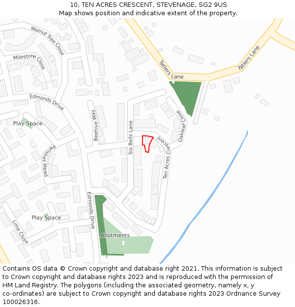 10, TEN ACRES CRESCENT, STEVENAGE, SG2 9US: Location map and indicative extent of plot