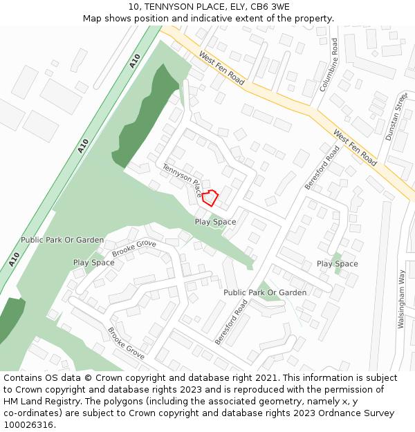 10, TENNYSON PLACE, ELY, CB6 3WE: Location map and indicative extent of plot