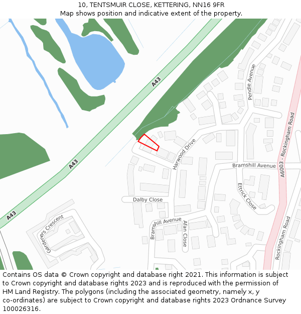 10, TENTSMUIR CLOSE, KETTERING, NN16 9FR: Location map and indicative extent of plot