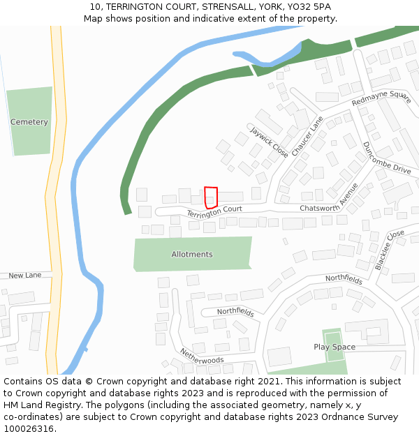 10, TERRINGTON COURT, STRENSALL, YORK, YO32 5PA: Location map and indicative extent of plot