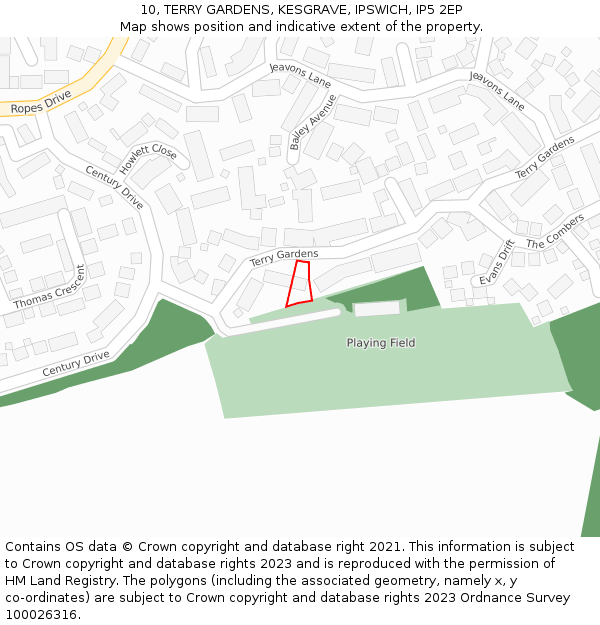 10, TERRY GARDENS, KESGRAVE, IPSWICH, IP5 2EP: Location map and indicative extent of plot