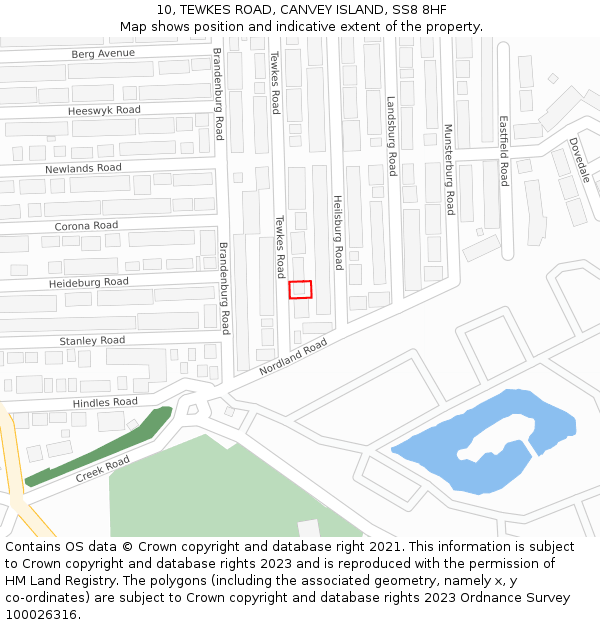 10, TEWKES ROAD, CANVEY ISLAND, SS8 8HF: Location map and indicative extent of plot