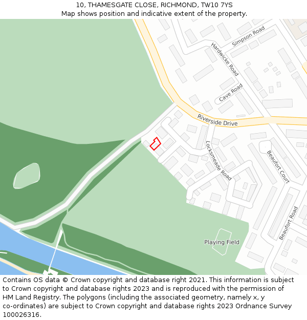 10, THAMESGATE CLOSE, RICHMOND, TW10 7YS: Location map and indicative extent of plot