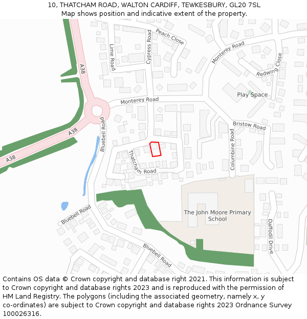 10, THATCHAM ROAD, WALTON CARDIFF, TEWKESBURY, GL20 7SL: Location map and indicative extent of plot