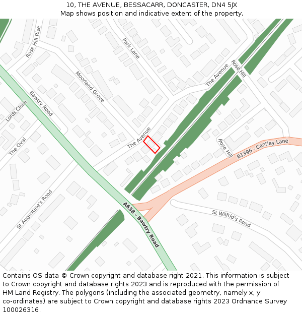 10, THE AVENUE, BESSACARR, DONCASTER, DN4 5JX: Location map and indicative extent of plot