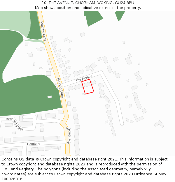 10, THE AVENUE, CHOBHAM, WOKING, GU24 8RU: Location map and indicative extent of plot