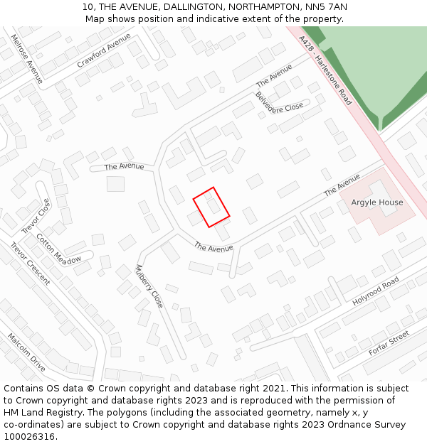 10, THE AVENUE, DALLINGTON, NORTHAMPTON, NN5 7AN: Location map and indicative extent of plot