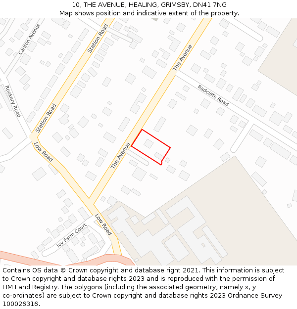 10, THE AVENUE, HEALING, GRIMSBY, DN41 7NG: Location map and indicative extent of plot