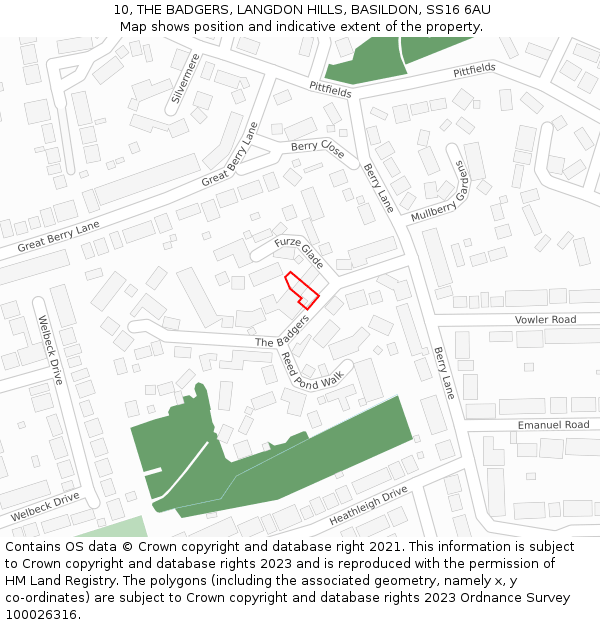 10, THE BADGERS, LANGDON HILLS, BASILDON, SS16 6AU: Location map and indicative extent of plot