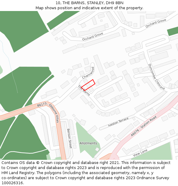 10, THE BARNS, STANLEY, DH9 8BN: Location map and indicative extent of plot