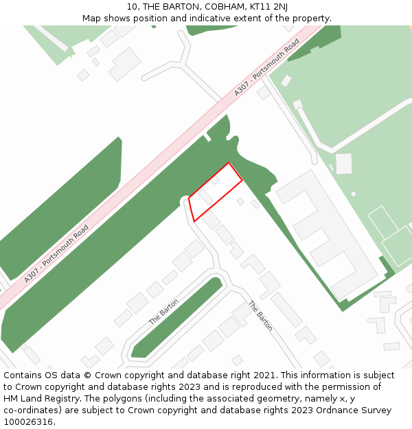 10, THE BARTON, COBHAM, KT11 2NJ: Location map and indicative extent of plot