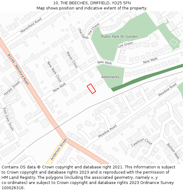 10, THE BEECHES, DRIFFIELD, YO25 5FN: Location map and indicative extent of plot