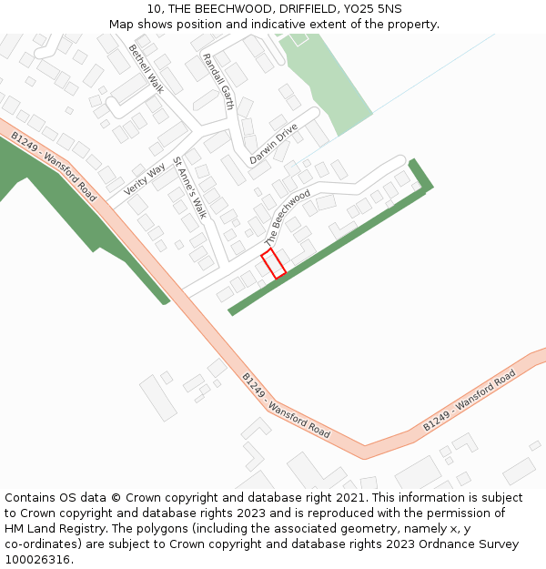 10, THE BEECHWOOD, DRIFFIELD, YO25 5NS: Location map and indicative extent of plot