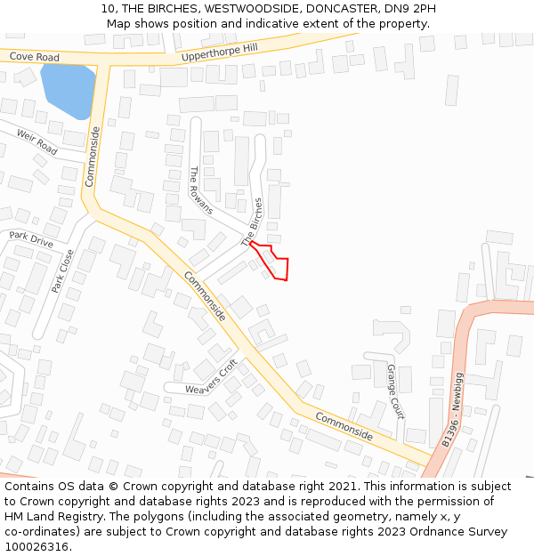 10, THE BIRCHES, WESTWOODSIDE, DONCASTER, DN9 2PH: Location map and indicative extent of plot