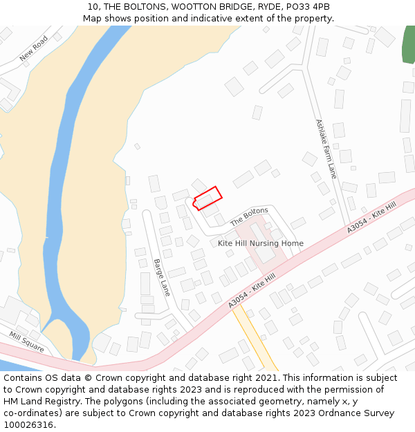 10, THE BOLTONS, WOOTTON BRIDGE, RYDE, PO33 4PB: Location map and indicative extent of plot