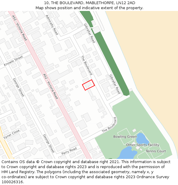10, THE BOULEVARD, MABLETHORPE, LN12 2AD: Location map and indicative extent of plot