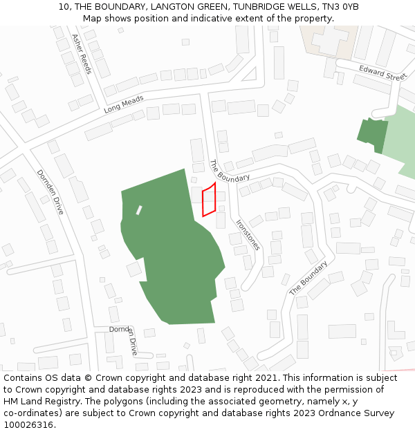 10, THE BOUNDARY, LANGTON GREEN, TUNBRIDGE WELLS, TN3 0YB: Location map and indicative extent of plot