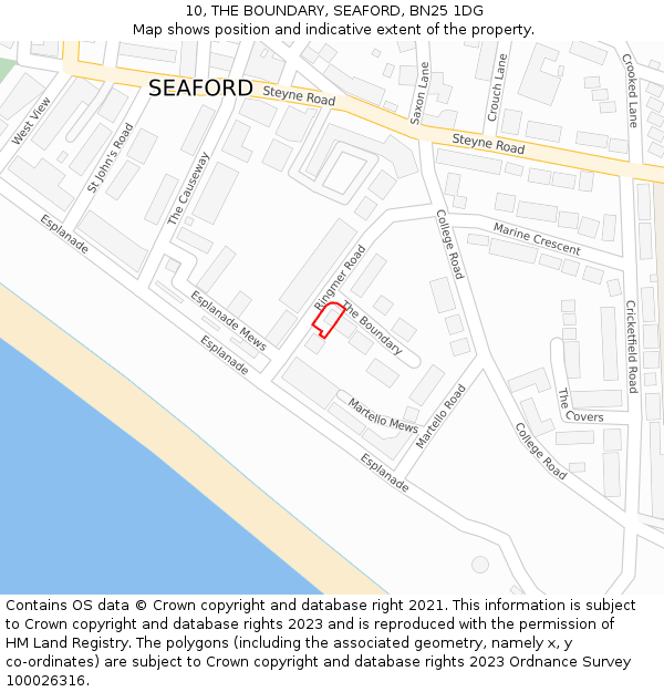 10, THE BOUNDARY, SEAFORD, BN25 1DG: Location map and indicative extent of plot
