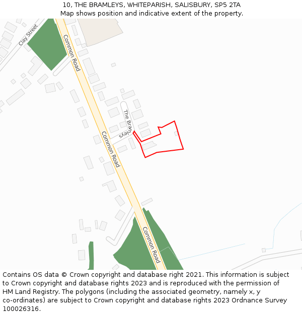 10, THE BRAMLEYS, WHITEPARISH, SALISBURY, SP5 2TA: Location map and indicative extent of plot