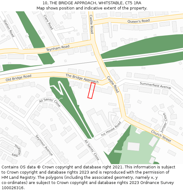 10, THE BRIDGE APPROACH, WHITSTABLE, CT5 1RA: Location map and indicative extent of plot