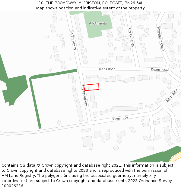 10, THE BROADWAY, ALFRISTON, POLEGATE, BN26 5XL: Location map and indicative extent of plot