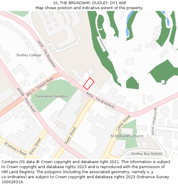 10, THE BROADWAY, DUDLEY, DY1 4AR: Location map and indicative extent of plot